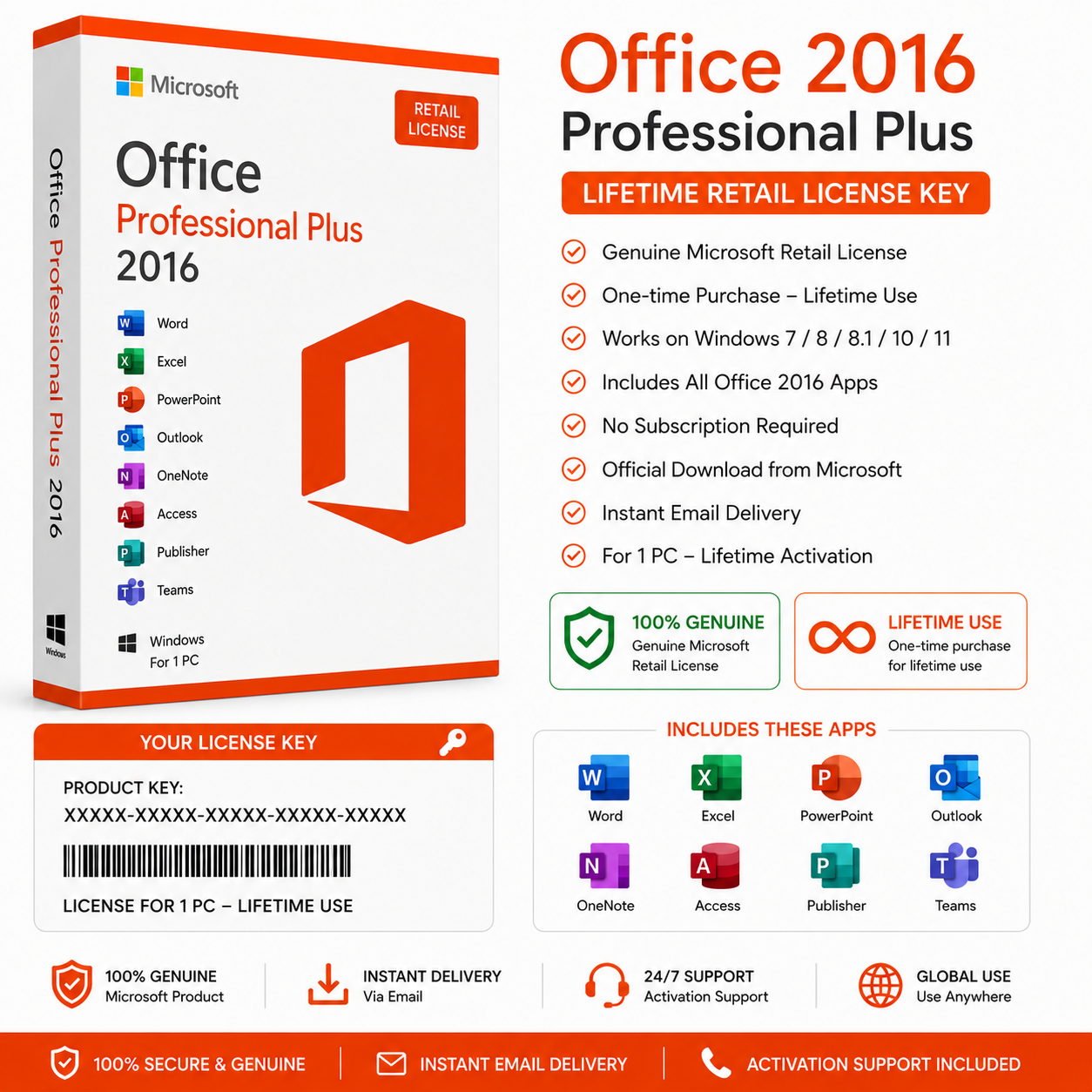 Office 2016 Professional Plus – Lifetime Retail License Key