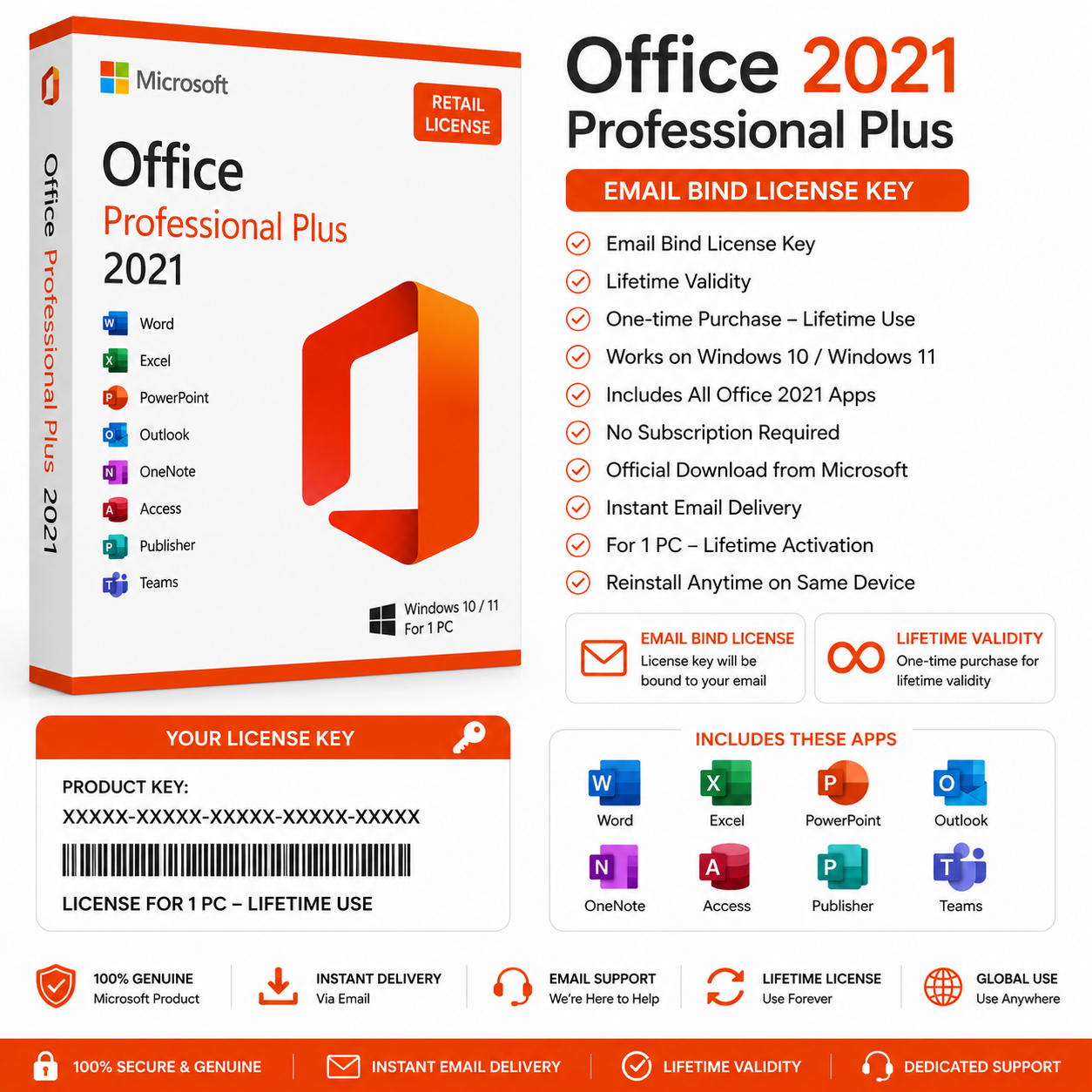 Office 2021 Professional Plus – Email Bind License Key – Lifetime Validity